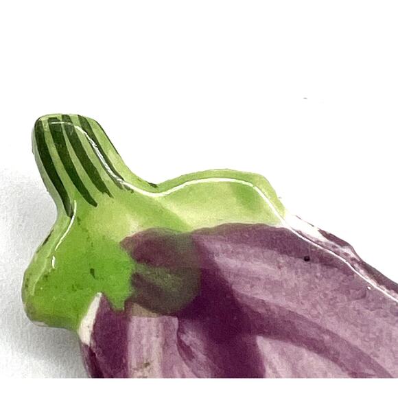 Handmade Clay Art Pottery Eggplant Brooch Vegetable Gardener 2" Purple Spring - Picture 2 of 3